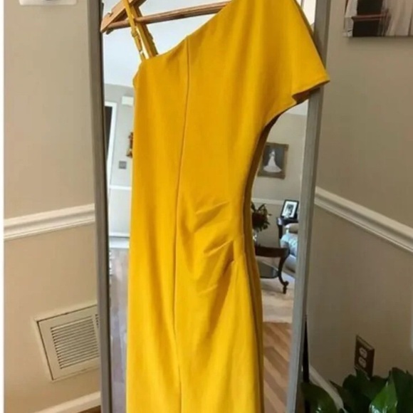 Rachel Rachel Roy Yellow One-Shoulder Dress Women’s Small Elegant Cocktail Midi - Picture 2 of 9